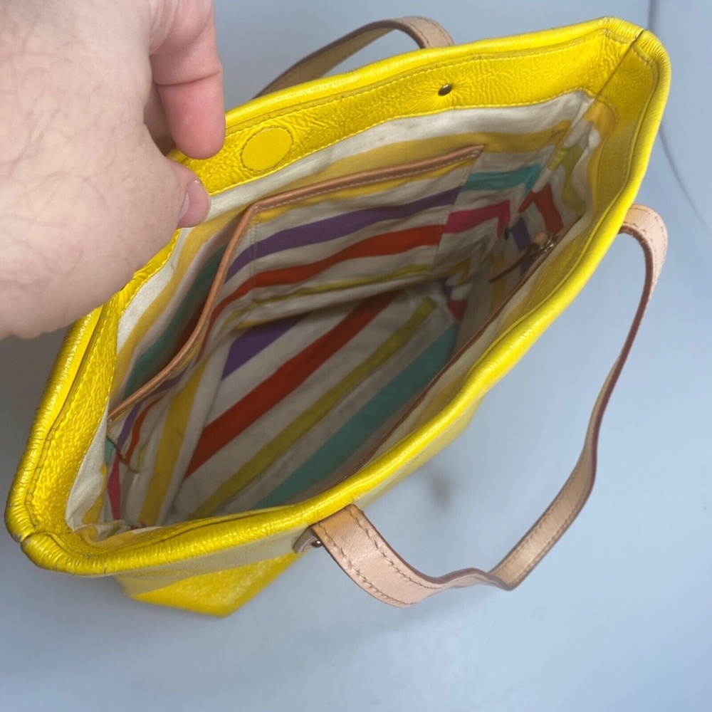 Kate Spade New York- Yellow Leather Small Shoulder Tote w/Tan Leather Handles - Picture 9 of 12